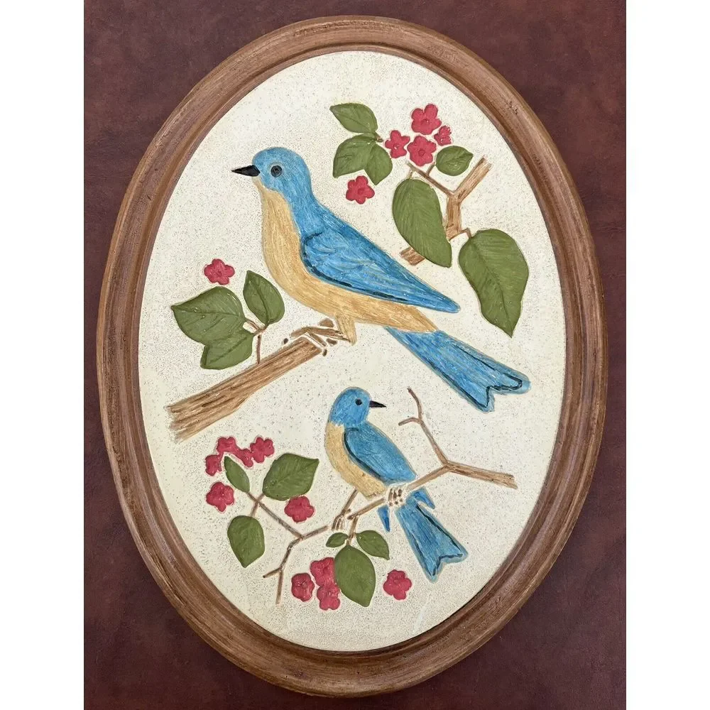 VTG‎ Chalkware Birds of America Wall Plaques Set 4 Cardinal Robin Decor